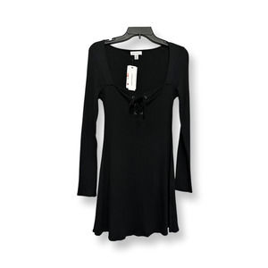 Topshop Womens Fit & Flare Dress Black Corset Mini Long Sleeve Ribbed Sexy 8 New